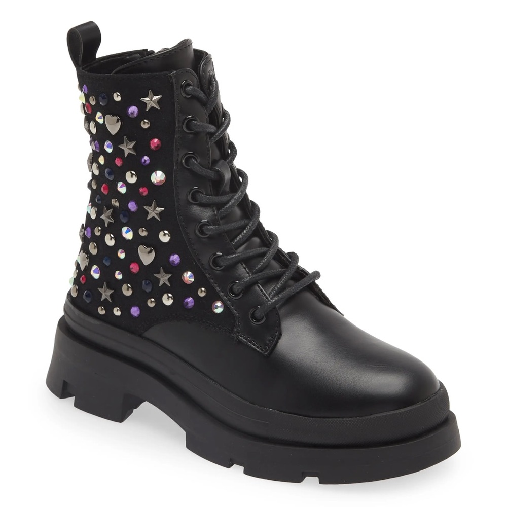Steve Madden Kids' JKrissen Glitter Stud Combat Boot NEW